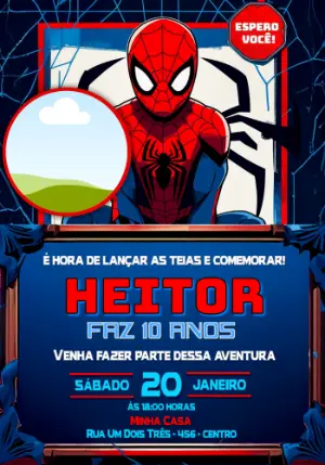Convite de Aniversário Homem-Aranha com Foto para Editar