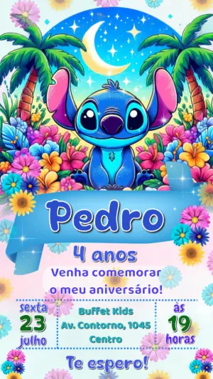 Invitación de cumpleaños Stitch – Estático – Heliene Designer