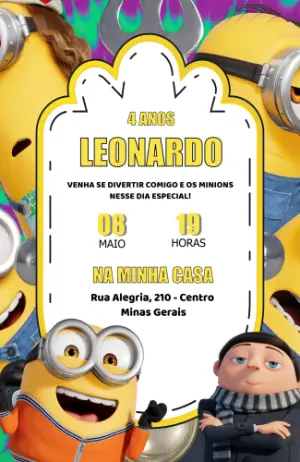 Convite de Aniversário Minions Divertido para Editar