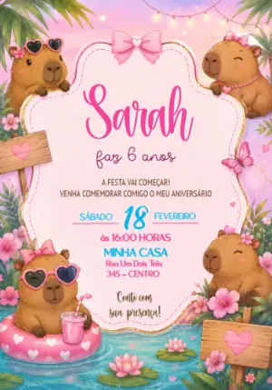 Convite de Aniversário Capivara Tropical para Editar
