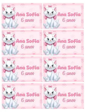 Adesivo Editável Aniversário Gatinha Marie Rosa