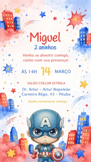 Convite de Aniversário Capitão América Editável