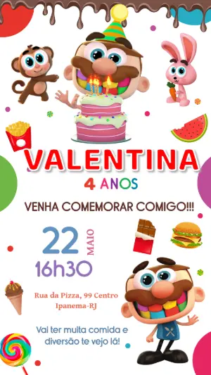 Convite Aniversário José Comilão com Comidas para Editar Online