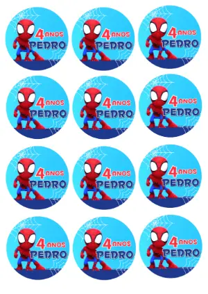 Adesivo Redondo Festa Spidey para Editar e Imprimir