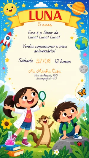 Convite de Aniversário do Show da Luna Editável Online