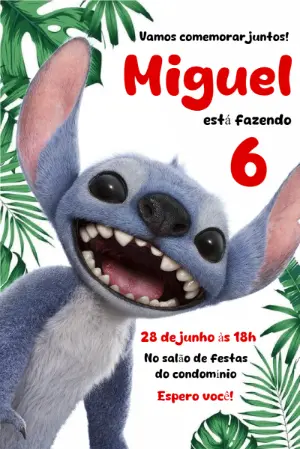 Convite Aniversário Stitch Tropical para Editar Online