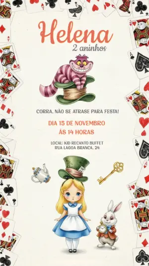 Convite de Aniversário Alice no País das Maravilhas para Editar