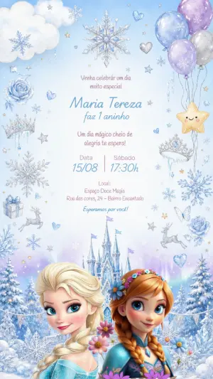 Convite de Aniversário Frozen Mágico para Editar Online