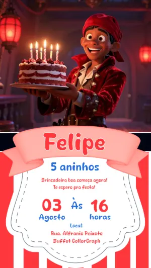 Convite Digital Aniversário Infantil Tema Pirata Editável