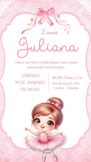 Convite de Aniversário Bailarina Aquarela para Editar