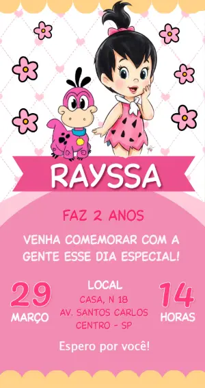 Convite de Aniversário Infantil Pedrita e Dino Editável