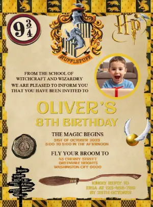 Editable Harry Potter Hufflepuff Birthday Invitation Template