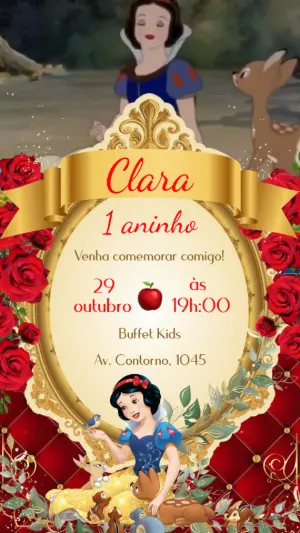 Convite Animado Aniversário Branca de Neve para Editar Online