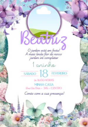 Convite Aniversário Jardim Borboletas com Foto para Editar