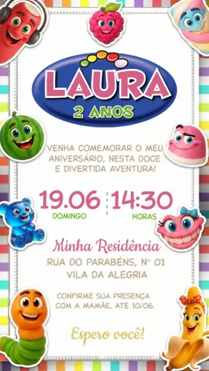 Convite de Aniversário Bala Fini Editável