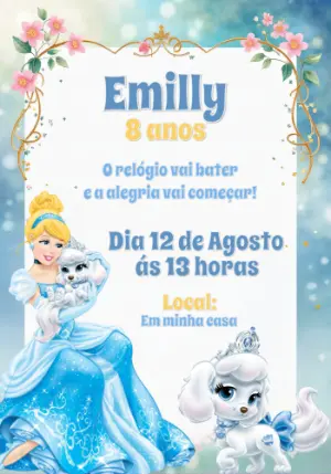 Convite Animado Aniversário Cinderela para Editar Online