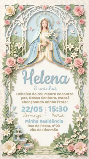 Convite de Aniversário Nossa Senhora Papercraft Editável