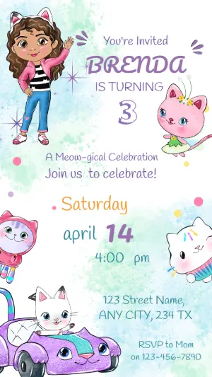 Gabby Dollhouse Birthday Invitation | Editable Digital Template