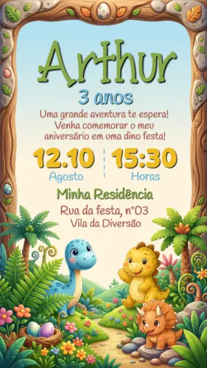 Invitación de cumpleaños Dinosaurio – Estático – Convide aê!