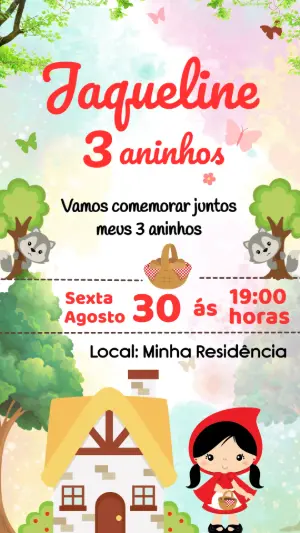 Convite de Aniversário Chapeuzinho Vermelho Fofo para Editar
