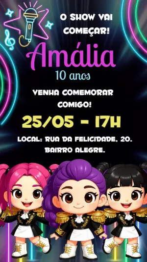 Convite Aniversário K-Pop Meninas para Editar Online
