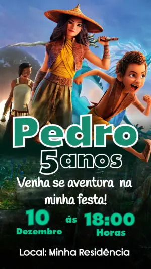 Convite de Aniversário Raya e o Último Dragão Editável