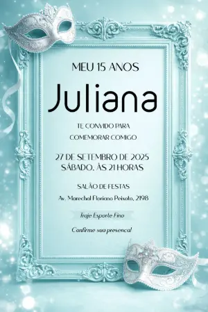 Convite de 15 Anos Baile de Máscaras Azul Tiffany para Editar