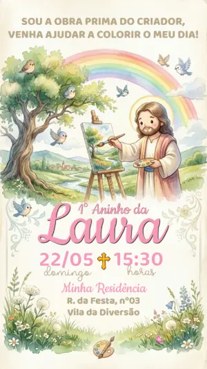 Convite Aniversário O Maior Pintor do Mundo Aquarela Editável