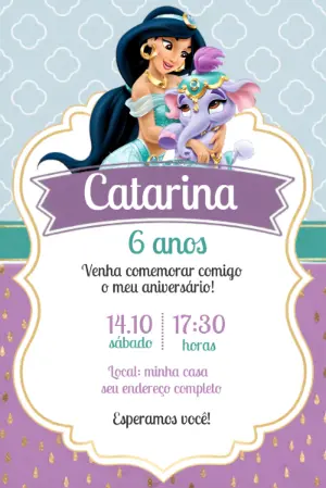 Convite de Aniversário Jasmine para Editar Online