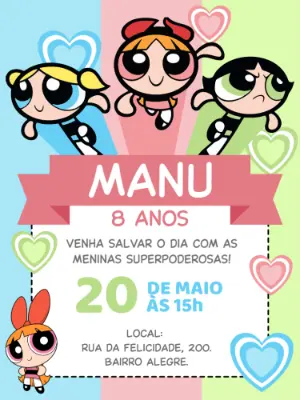 Convite de Aniversário As Meninas Superpoderosas para Editar