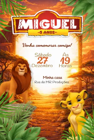 Convite Digital Editável Aniversário Infantil O Rei Leão