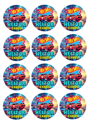 Adesivo Redondo Hot Wheels para Aniversário para Editar Online