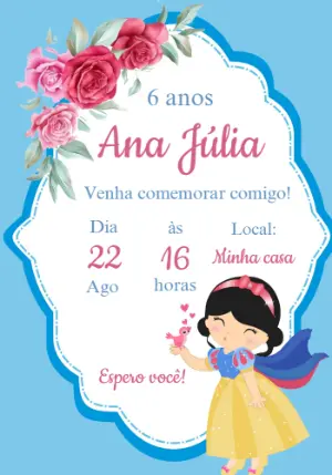 Convite de Aniversário Branca de Neve para Editar Online
