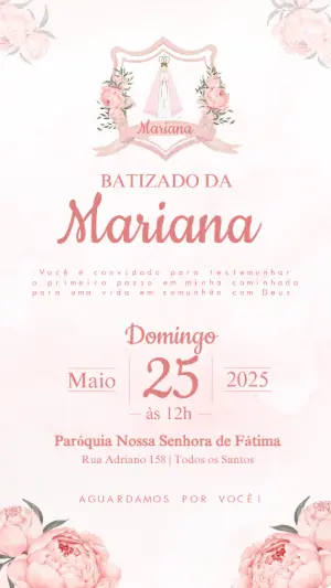 Convite de Batizado Floral Aquarela para Editar Online