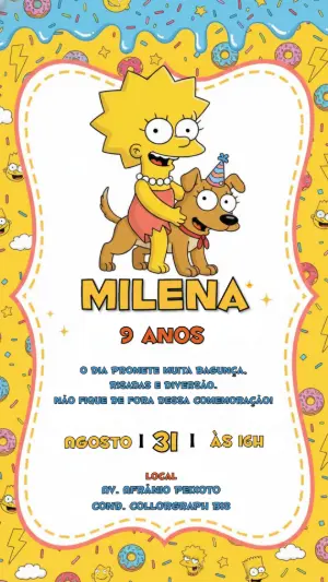 Convite de Aniversário Simpsons Lisa Editável e Digital