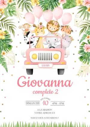 Invitation Anniversaire Safari Animaux Mignons | Modèle à Modifier