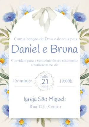 Convite de Casamento Floral Azul Delicado para Editar Online