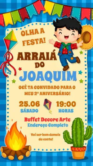 Convite de Aniversário Arraiá Infantil Editável