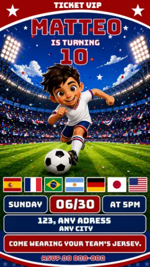 Soccer Birthday VIP Ticket Invitation - Editable Template