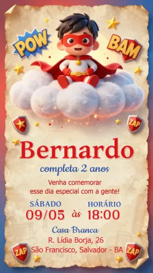 Convite de Aniversário Super-Herói Infantil para Editar