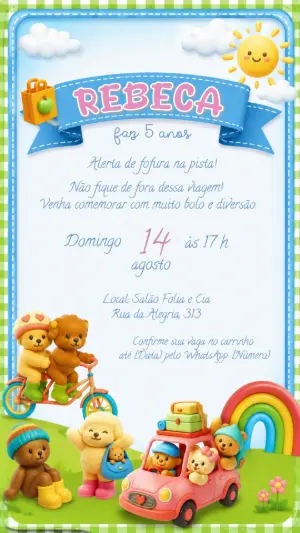 Convite de Aniversário Ursinhos Bobbie Goods para Editar