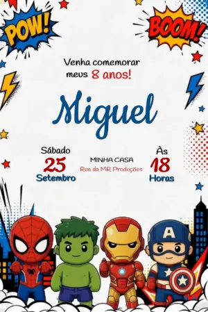 Convite Animado Vingadores Baby para Editar