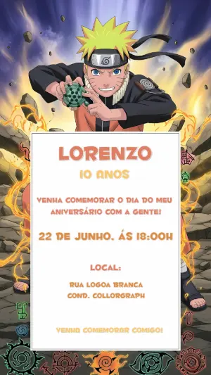 Convite de Aniversário Naruto para Editar e Enviar Online