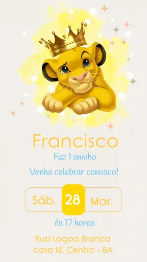 Convite Digital Aniversário Infantil Tema Rei Leão Editável