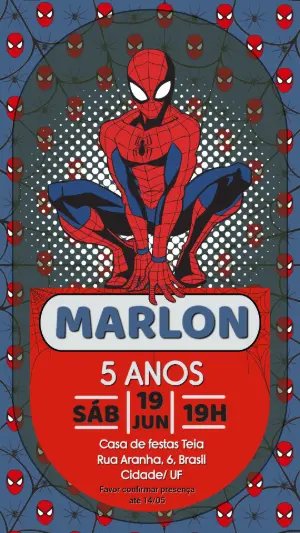 Convite de Aniversário Homem-Aranha para Editar