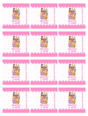 Adesivo para Bala Personalizada Princesas Disney Rosa para Editar