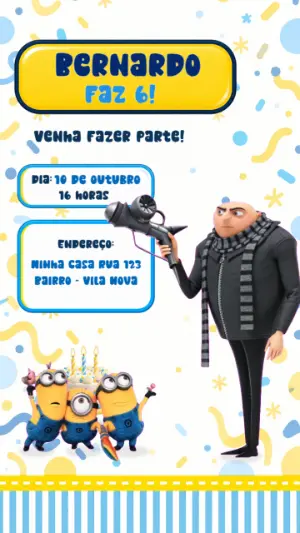 Convite Animado Meu Malvado Favorito Falante para Editar