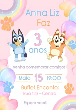 Convite de Aniversário Bluey e Bingo Rosa para Editar