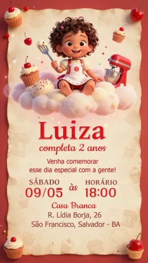 Convite Digital Aniversário Confeitaria Fofa Editável