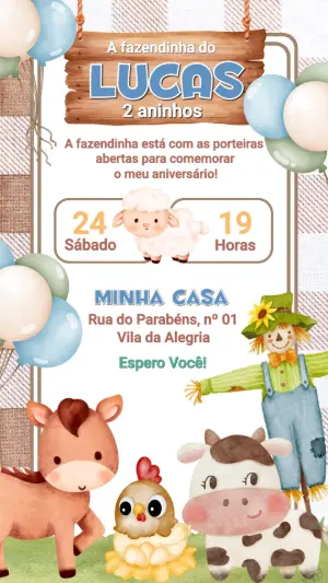 Convite de Aniversário Fazendinha para Menino Editável